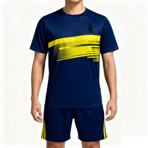 球服反推与改写-(14) 25-26 Collection Blue and yellow color-blocked stripes Casual Sports Tracksuit Custom Soccer Jersey